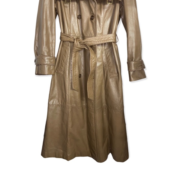 Vintage 70s Etienne Aigner Tan Belted Double Breasted Leather Trench Coat - Picture 15 of 16